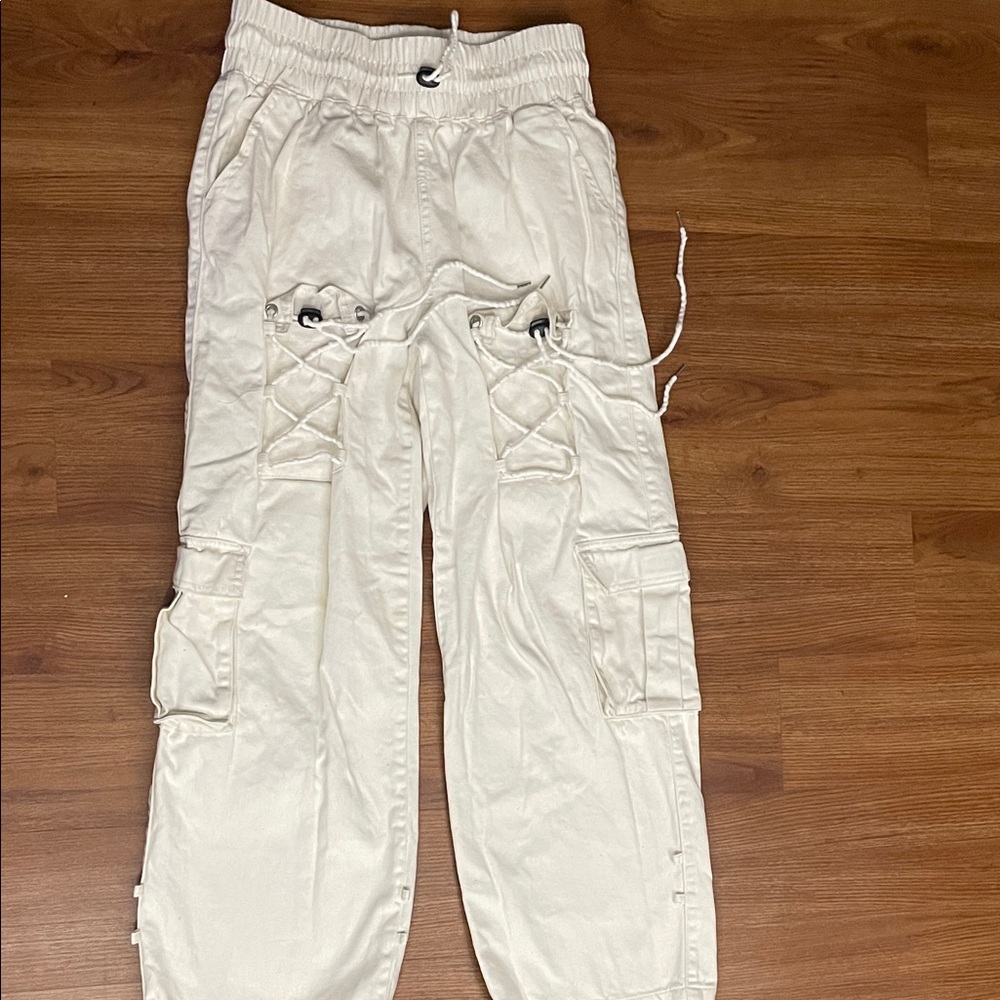 Forever 21 Cream Cargo Jeans